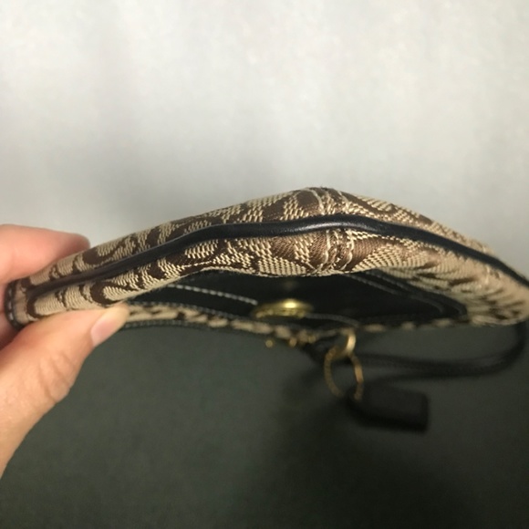 Coach Brown Canvas Leather Sig C Corner Zip Wristlet Mini Pouch - Picture 10 of 16